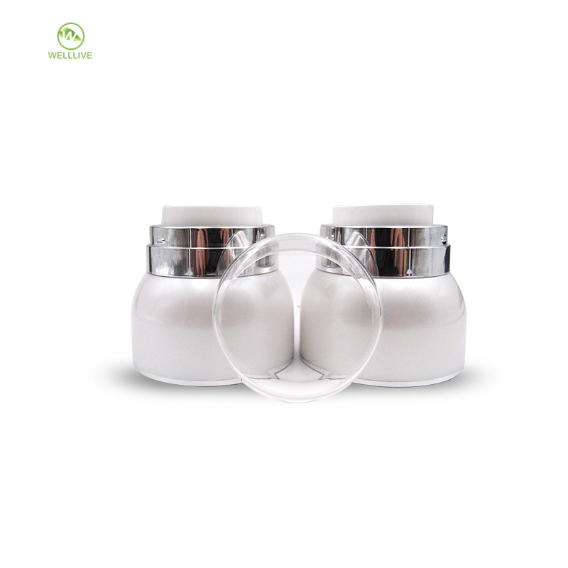 Personal care cosmetic lotion emulsion packaging 30g 50g Pearl White round acrylic airless pump press jar