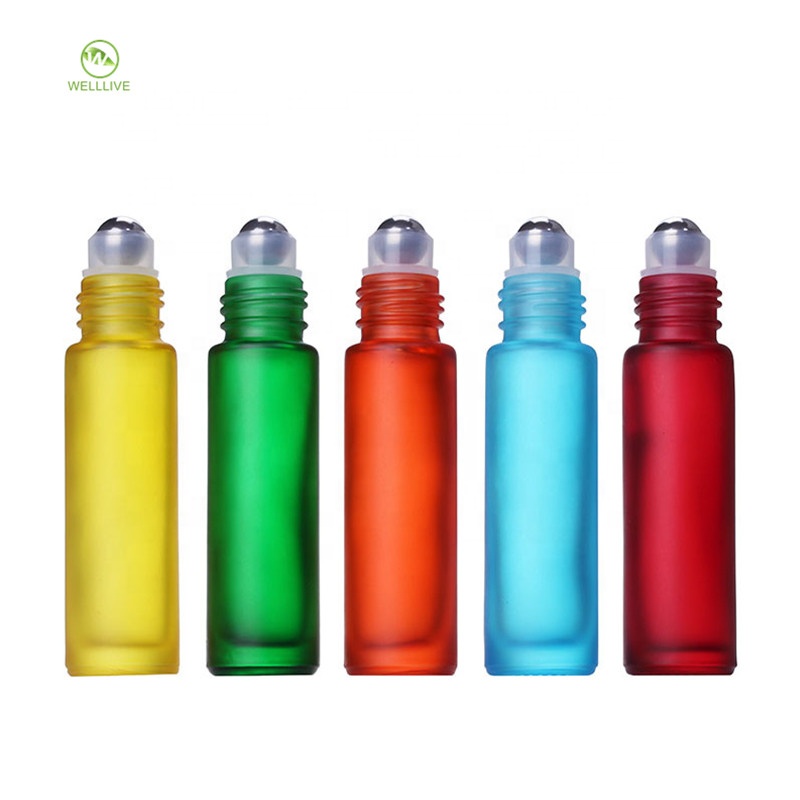 Personal care products 5ml 10ml rainbow frosted glass steel roll on bottle for skin care essential oil