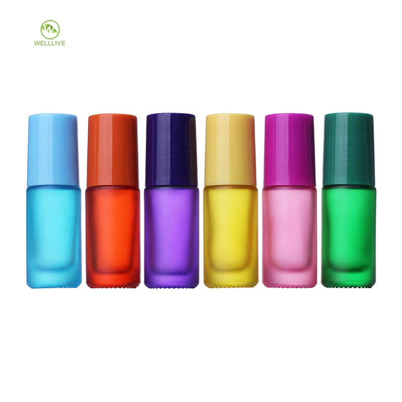 Personal care products 5ml 10ml rainbow frosted glass steel roll on bottle for skin care essential oil