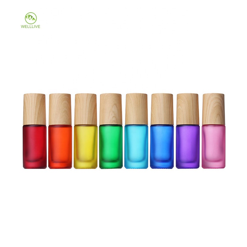 Personal care products 5ml 10ml rainbow frosted glass steel roll on bottle for skin care essential oil