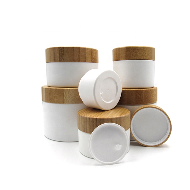 Personal skin care packaging 10g 30g 50g 100g 150g 250g white pp plastic cosmetic cream jar with bamboo lid 1oz