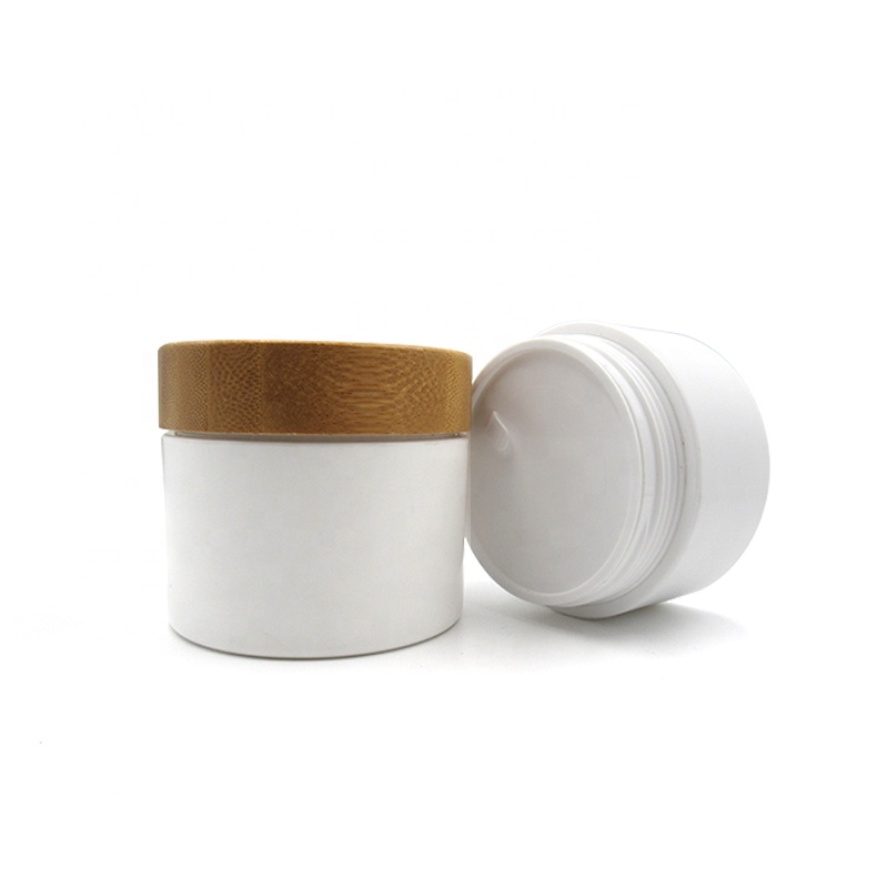 Personal skin care packaging 10g 30g 50g 100g 150g 250g white pp plastic cosmetic cream jar with bamboo lid 1oz