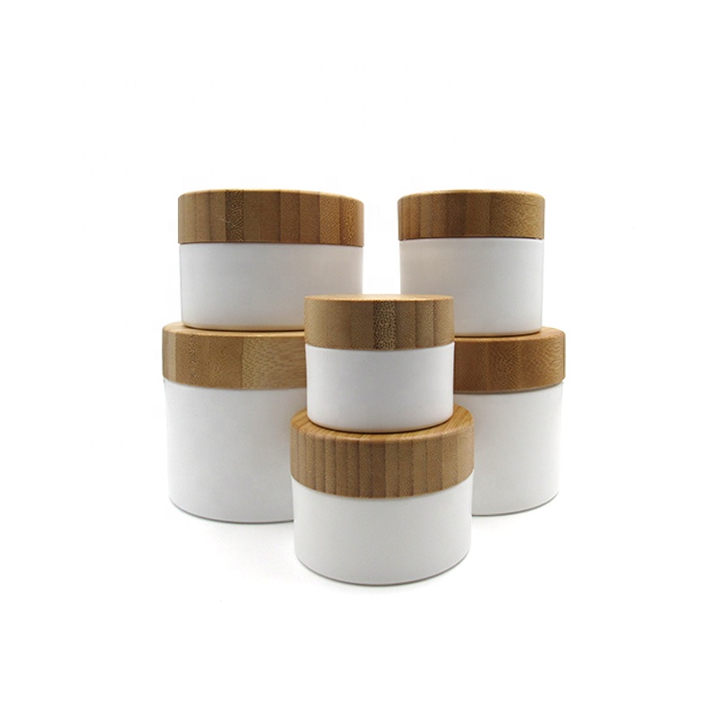 Personal skin care packaging 10g 30g 50g 100g 150g 250g white pp plastic cosmetic cream jar with bamboo lid 1oz