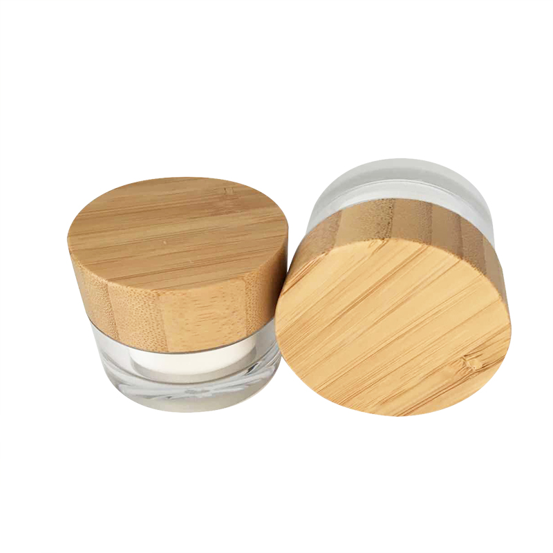 Personal skin care packing 15g 30g 50g 100g plastic cylinder container acrylic cream jars pot with bamboo wooden lid
