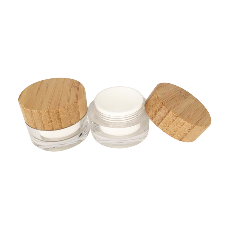 Personal skin care packing 15g 30g 50g 100g plastic cylinder container acrylic cream jars pot with bamboo wooden lid