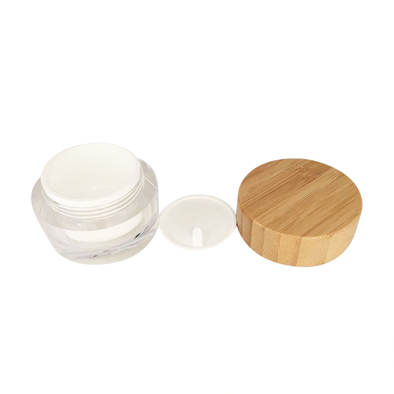 Personal skin care packing 15g 30g 50g 100g plastic cylinder container acrylic cream jars pot with bamboo wooden lid