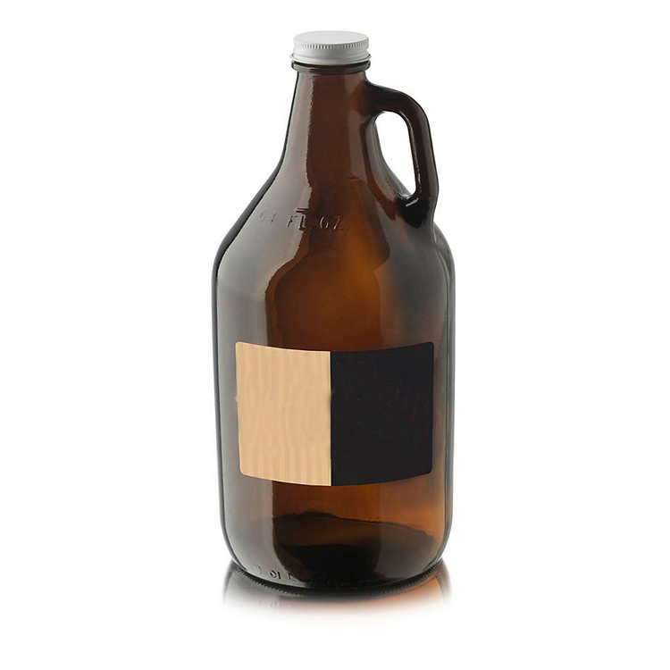 Personalized 64oz Amber growler beer juice glass with aluminum lid