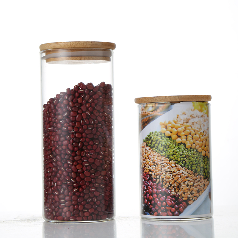 Personalized Chinese Storage Jar High Borosilicate Glass Storage Jar Glass Jar Wooden Lid