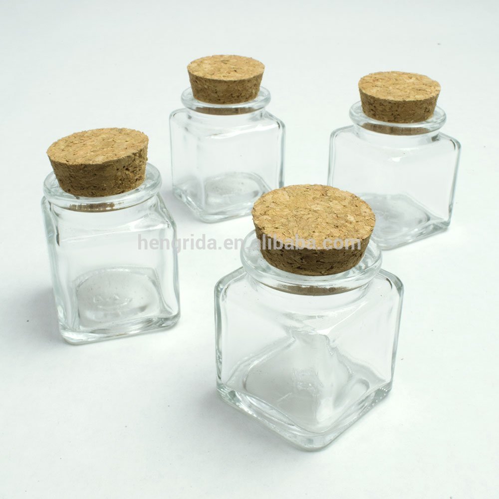 Petite Treat 2oz Square Glass Jar with Cork Top Lid Glass Barrel Empty Food Storage