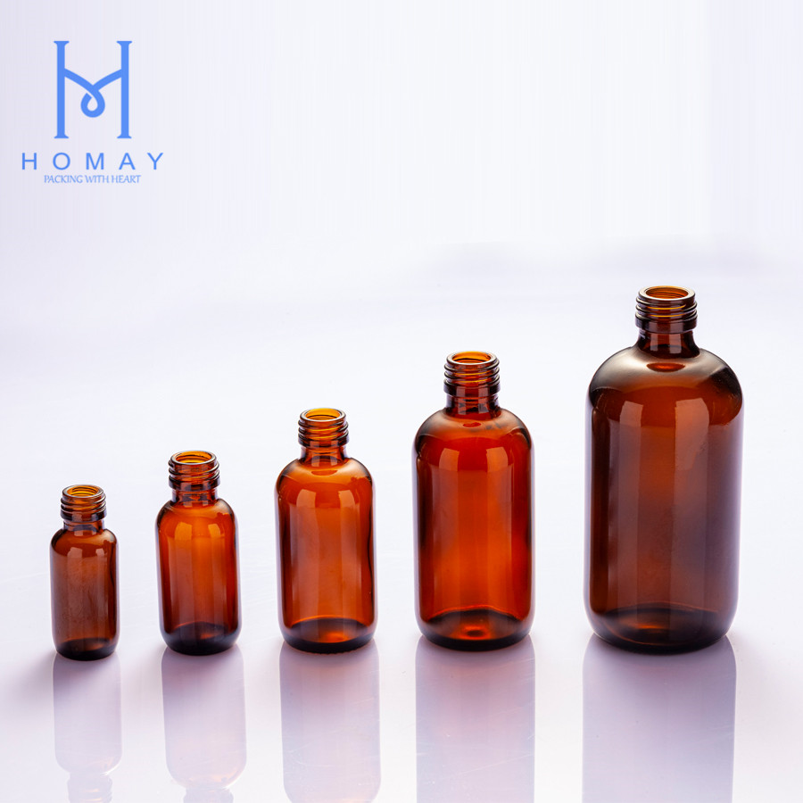 Pharmaceutical 15ml 30ml 60ml 120ml 250ml Empty amber glass boston round bottle for syrup with ROPP aluminum caps