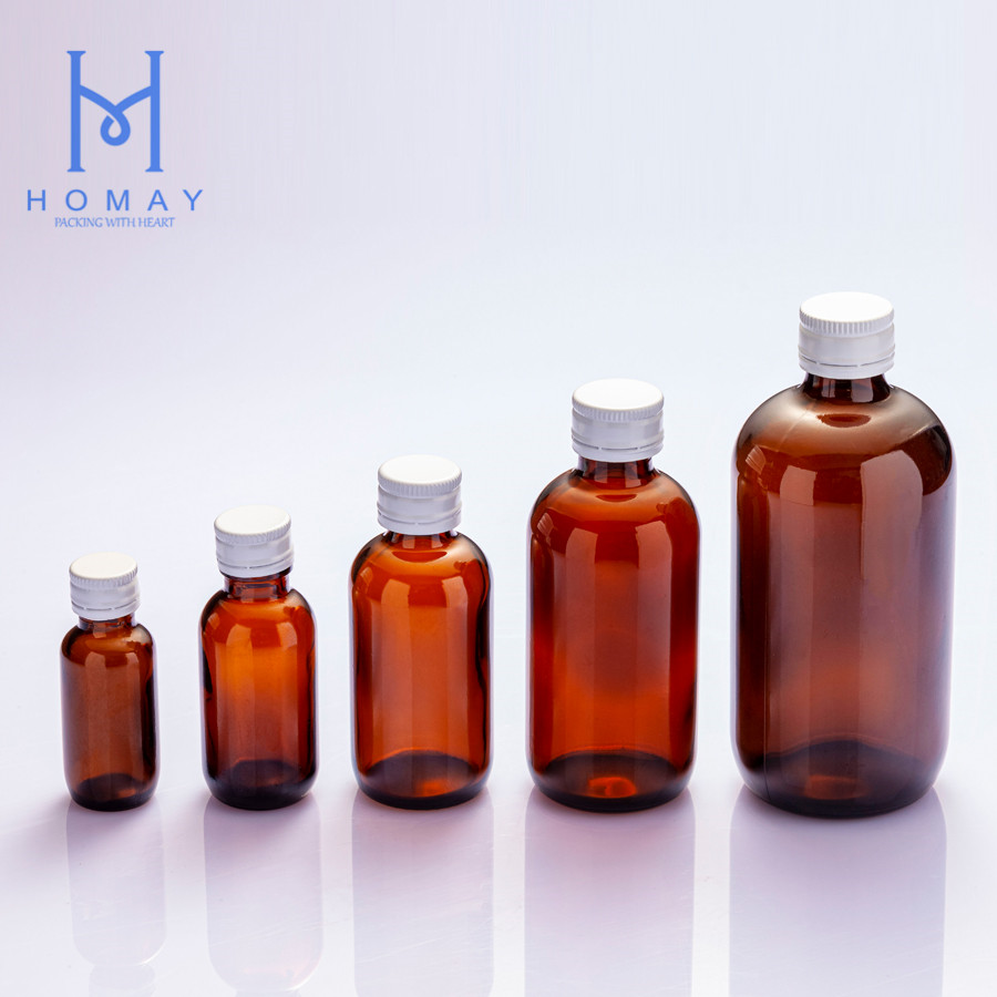 Pharmaceutical 15ml 30ml 60ml 120ml 250ml Empty amber glass boston round bottle for syrup with ROPP aluminum caps