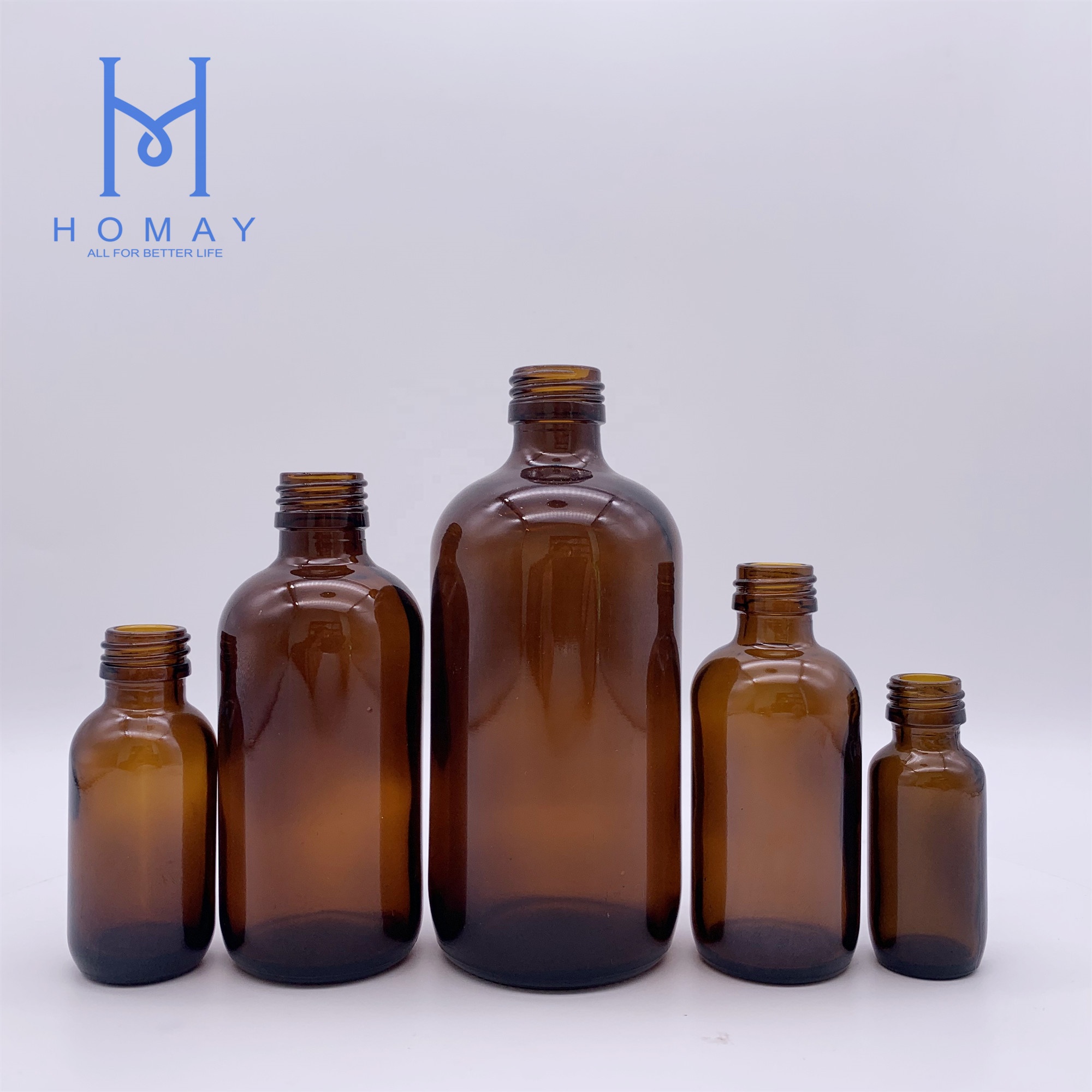 Pharmaceutical 15ml 30ml 60ml 120ml 250ml Empty amber glass boston round bottle for syrup with ROPP aluminum caps