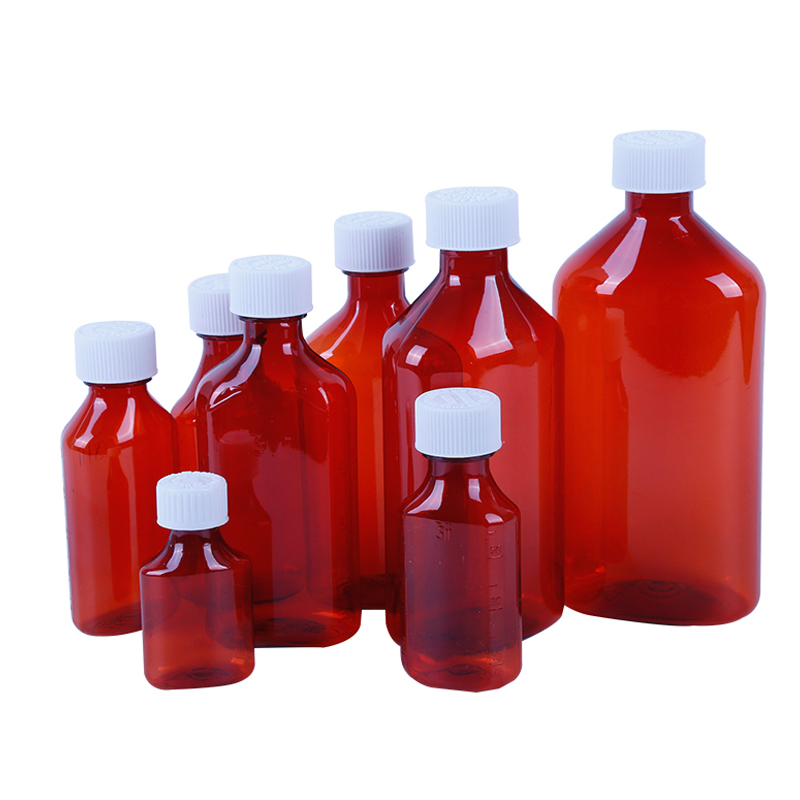 Pharmaceutical Plastic Liquid Oval Bottles Graduated in Ounces and Milliliter