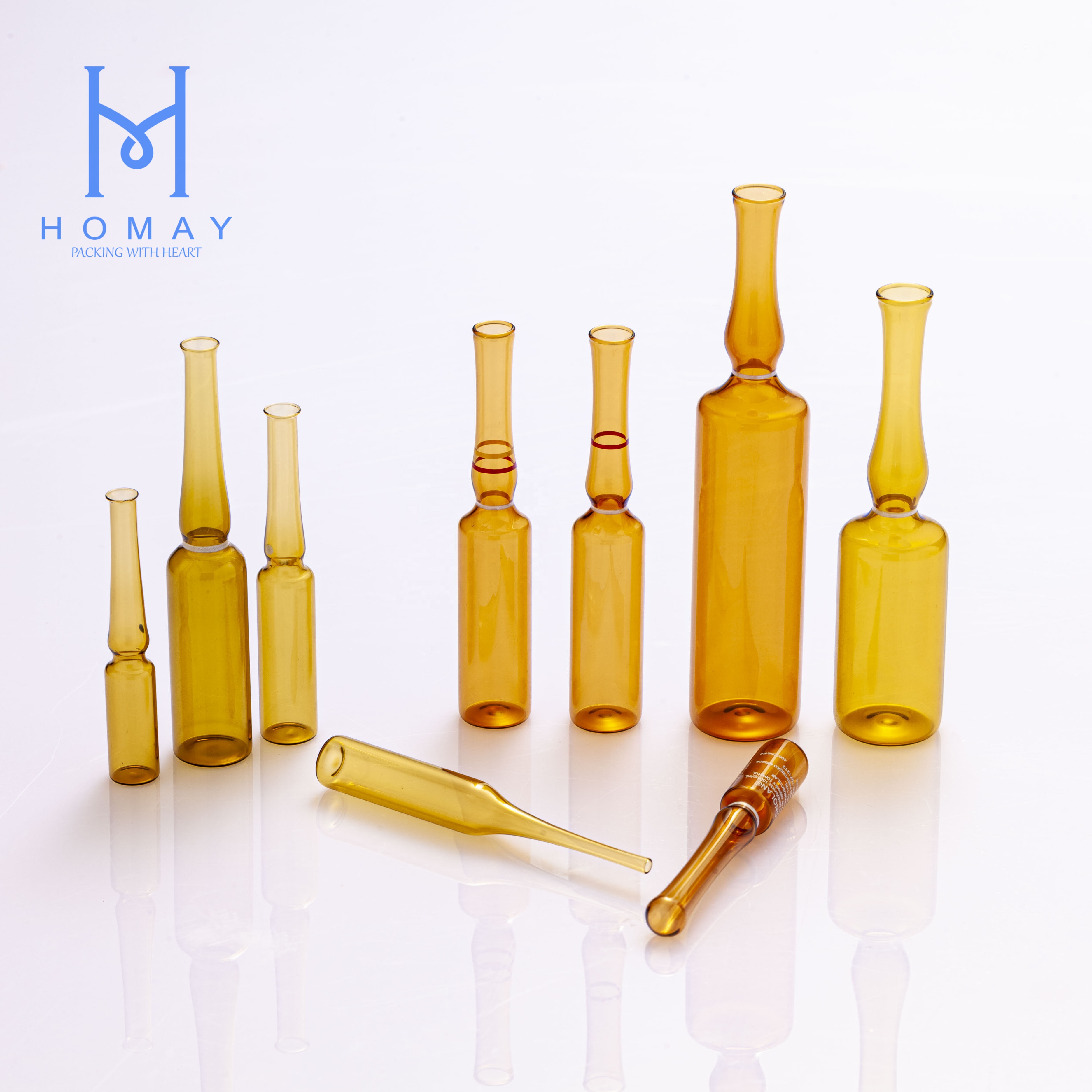 Pharmaceutical empty borosilicate glass ampoules for injection YBB/ISO Standard 1ml 2ml 3ml 5ml 10ml 20ml