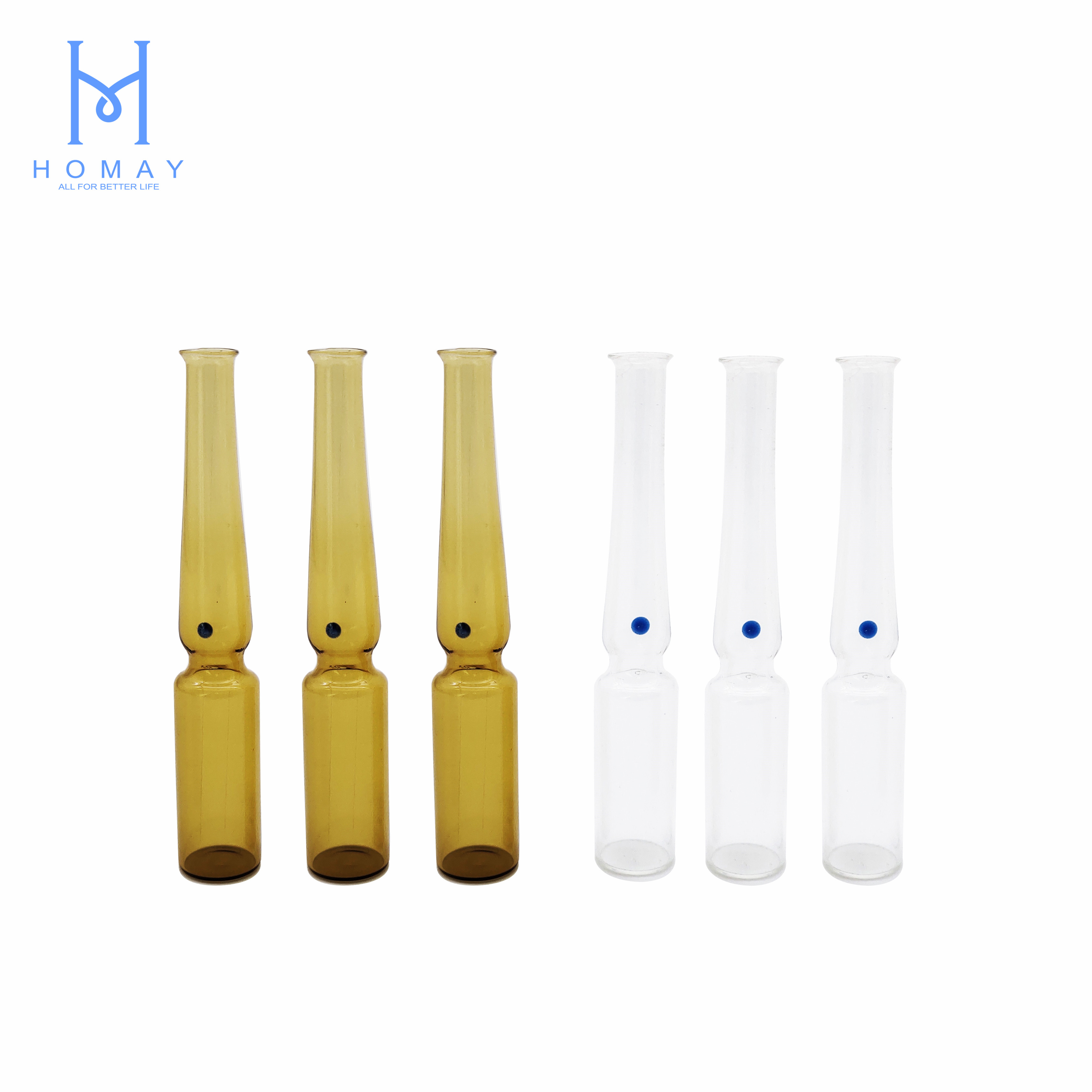 Pharmaceutical empty borosilicate glass ampoules for injection YBB/ISO Standard 1ml