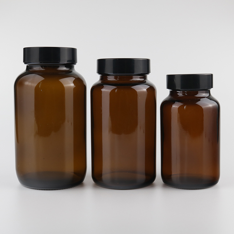 Pill Bottle Packaging Capsule Container Supplements 300ml Amber Medical Glass Bottle