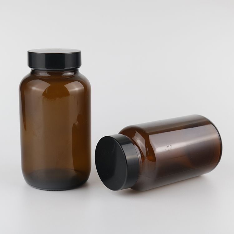 Pill Bottle Packaging Capsule Container Supplements 300ml Amber Medical Glass Bottle