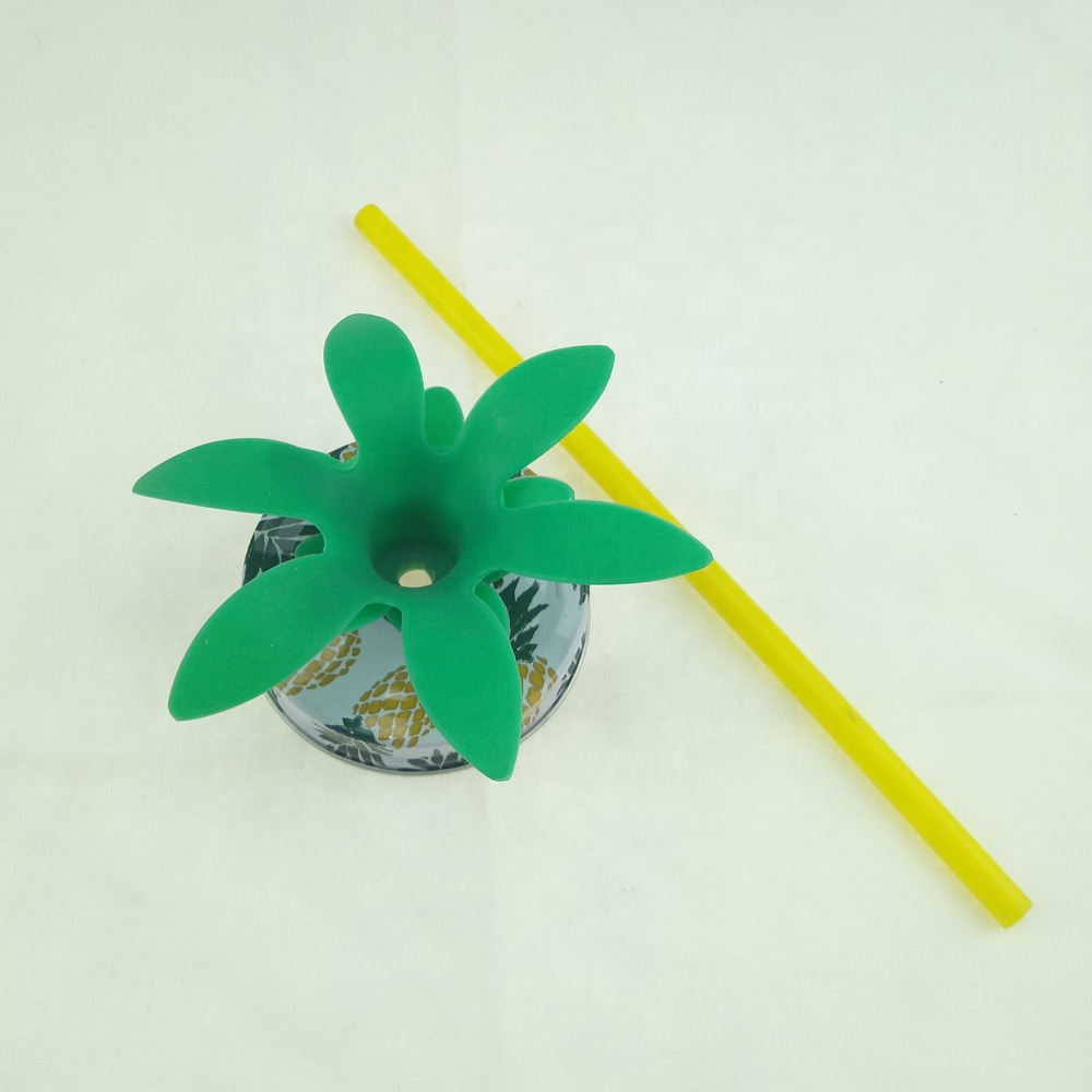 Pineapple shape clear glass mason jar with straw