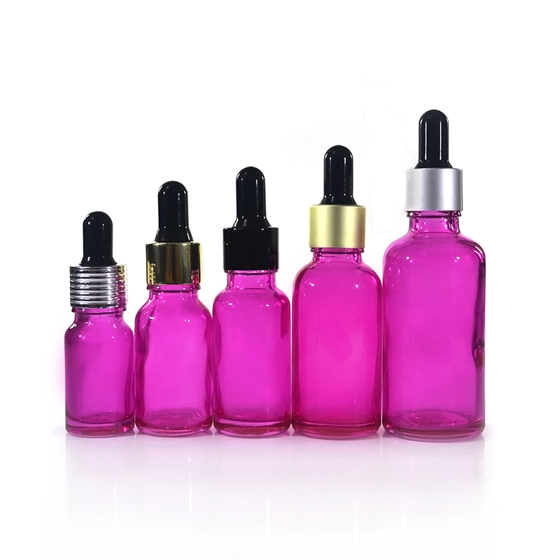 Pink 30ml glass dropper bottle essential oil glass bottle cosmetic bottle with black collar