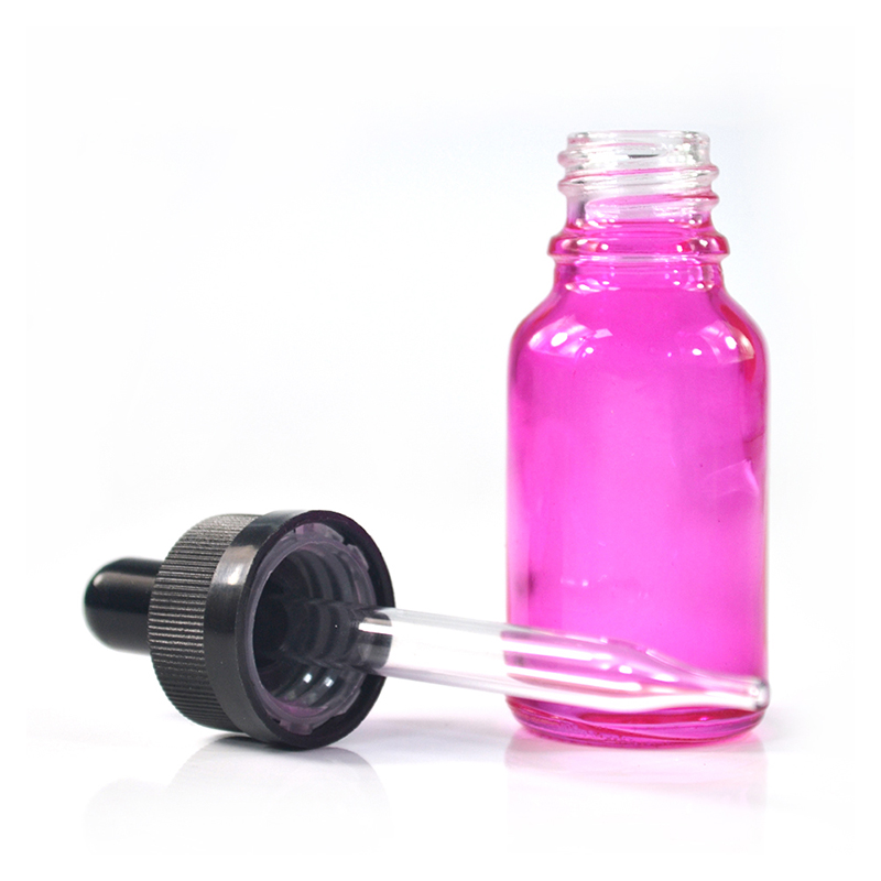 Pink 30ml glass dropper bottle essential oil glass bottle cosmetic bottle with black collar