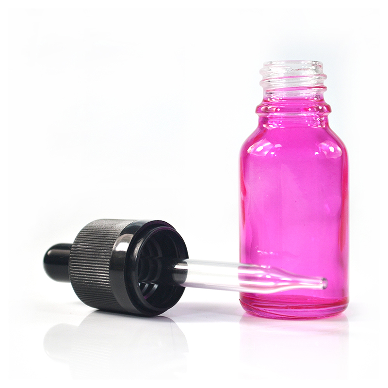 Pink 30ml glass dropper bottle essential oil glass bottle cosmetic bottle with black collar