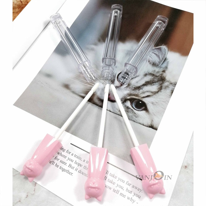 Pink Cat Brush And Clear Lip Balm Glaze Tube