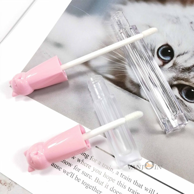 Pink Cat Brush And Clear Lip Balm Glaze Tube