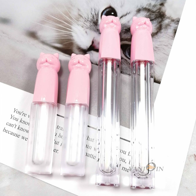 Pink Cat Brush And Clear Lip Balm Glaze Tube