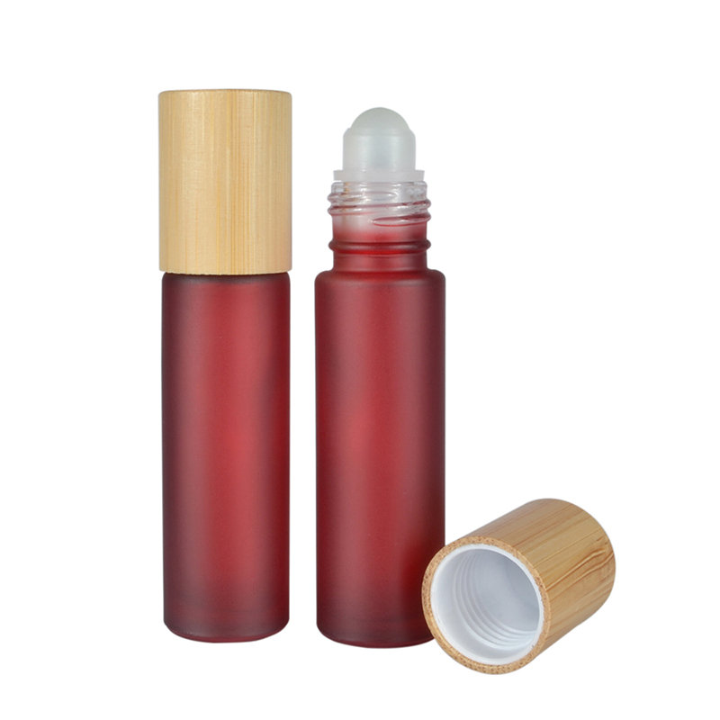 Pink Clear Green Colorful Essential Oil container 10ml Glass Roller Bottle with Bamboo Wood Lid