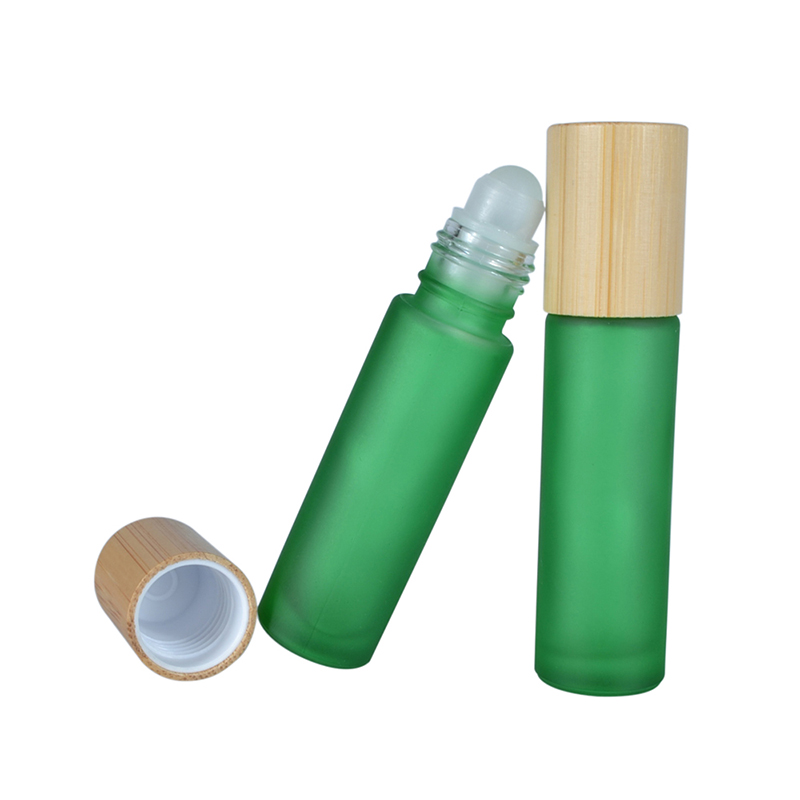 Pink Clear Green Colorful Essential Oil container 10ml Glass Roller Bottle with Bamboo Wood Lid