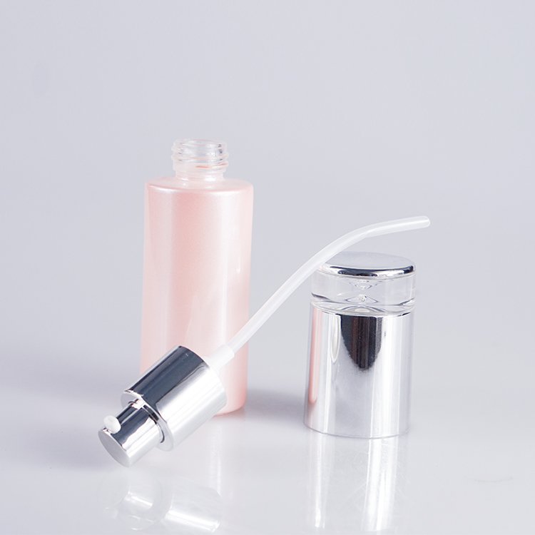 Pink Color Round Shaped 30ml 60ml 100ml 120ml Glass Body Lotion Bottles for Cosmetic Packaging