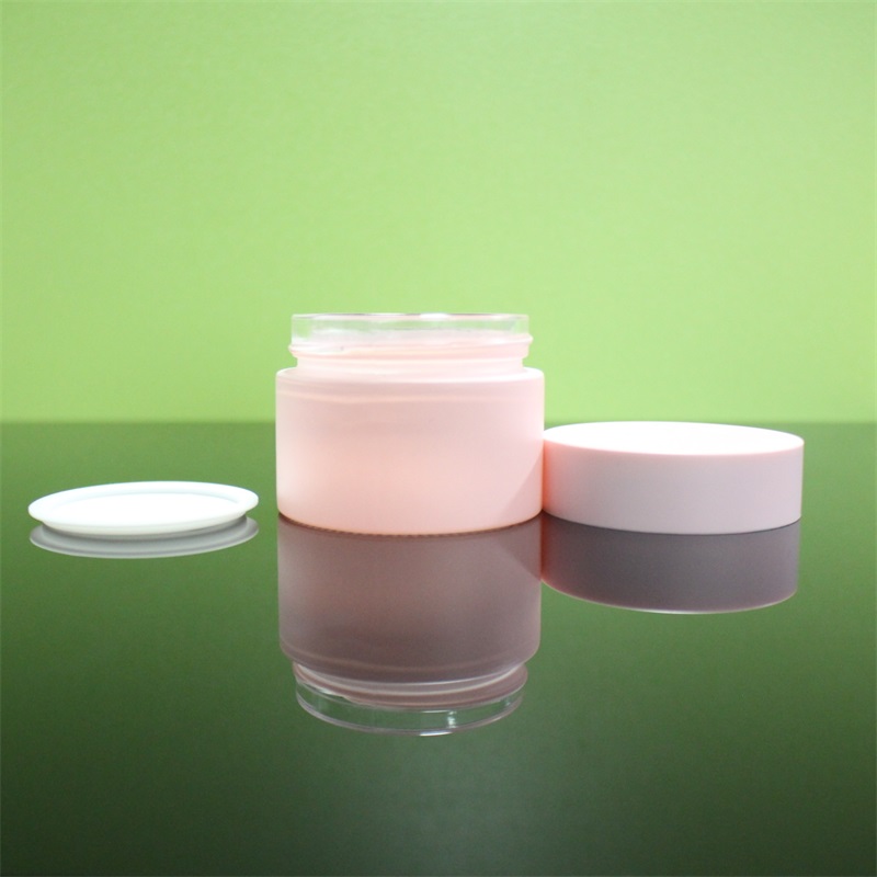 Pink Color Unique Cosmetics Packaging Set Glass Body Lotion Bottles Cream Jar With White Plastic Lid envase cosmetico vidrio