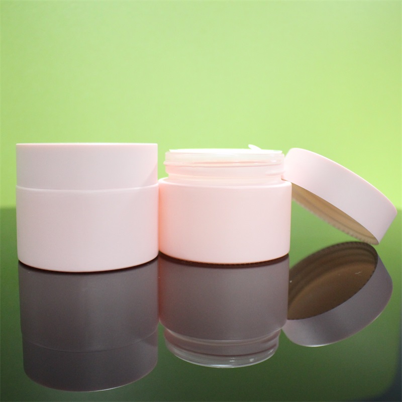 Pink Color Unique Cosmetics Packaging Set Glass Body Lotion Bottles Cream Jar With White Plastic Lid envase cosmetico vidrio