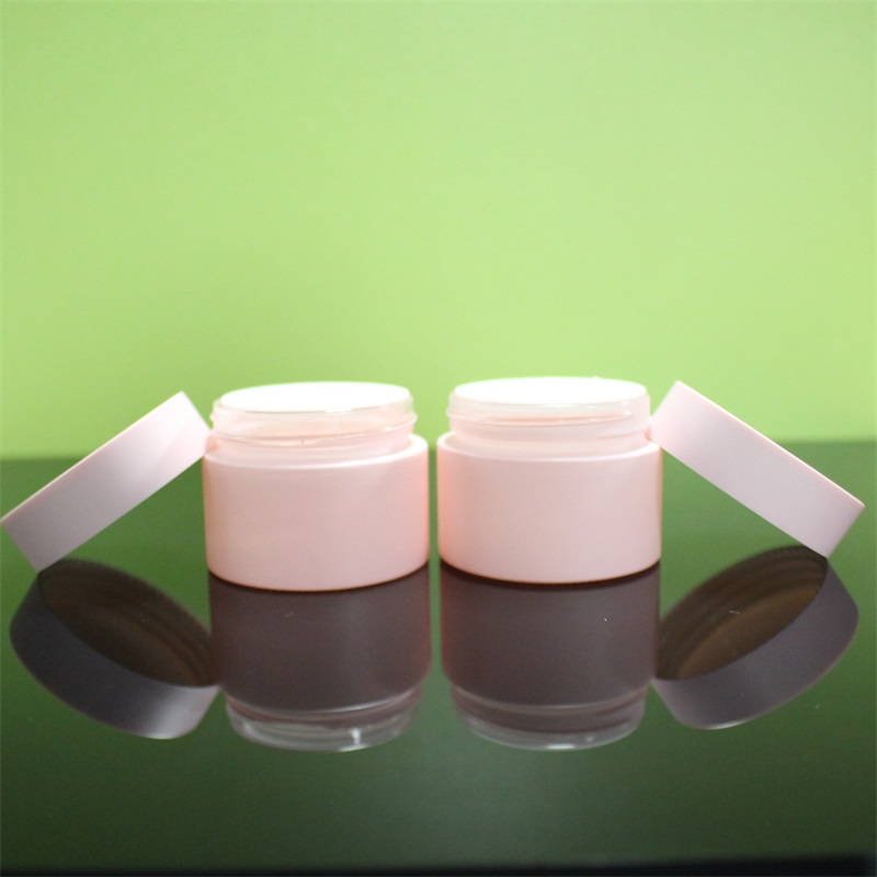 Pink Color Unique Cosmetics Packaging Set Glass Body Lotion Bottles Cream Jar With White Plastic Lid envase cosmetico vidrio