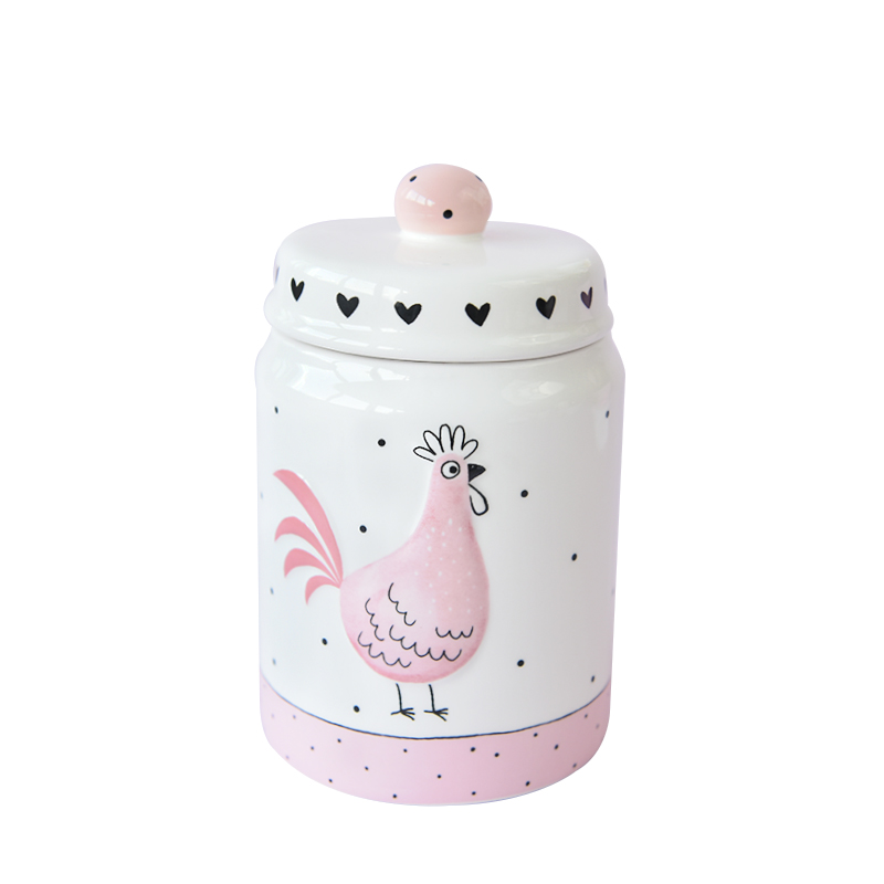 Pink Easter Rooster Hen Chicken Treat Cookie Jar S M Ceramic Deco with Dot Heart