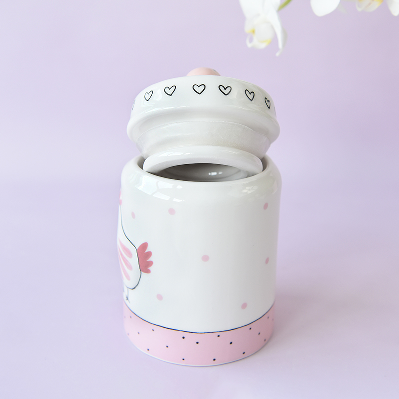 Pink Easter Rooster Hen Chicken Treat Cookie Jar S M Ceramic Deco with Dot Heart