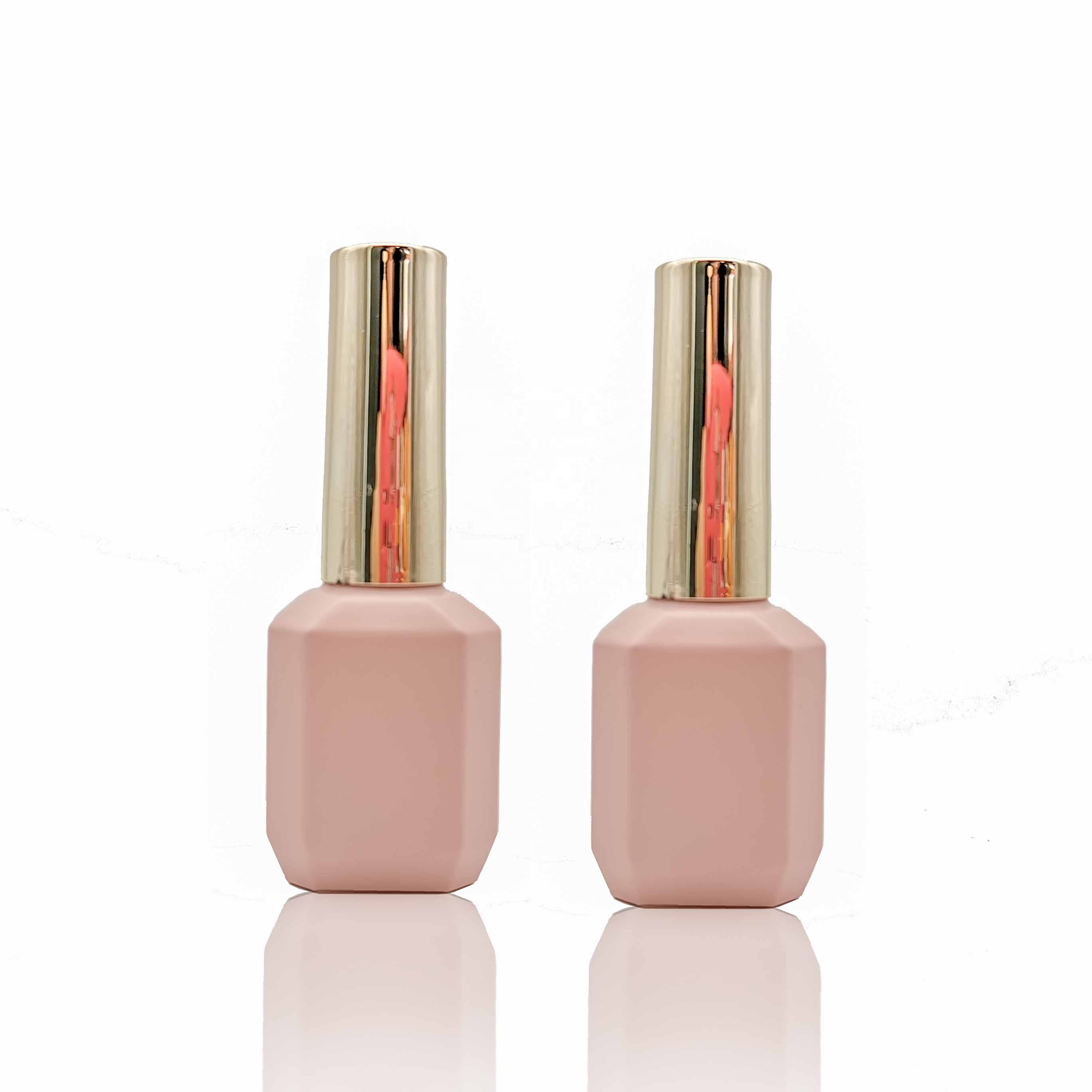 Pink Empty Nail Polish 15 ml Bottles Matte With Gold Cap Nail Polish Bottle Supplier Low MOQ Quick Shipping