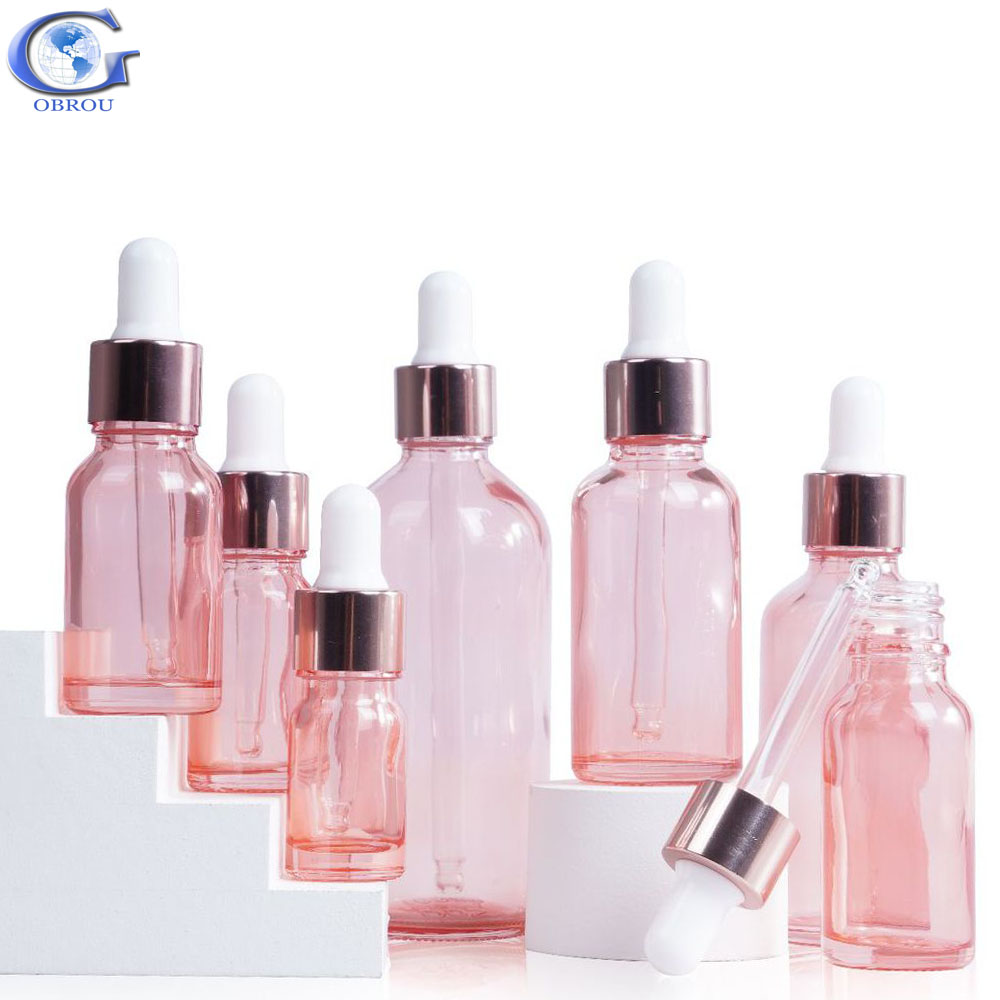 Pink Glass Dropper Bottles 5ml 10ml 15ml 20ml 30ml 50ml 100ml Glass Rose Gold Dropper Bottle for Essential Oil/Cosmetics