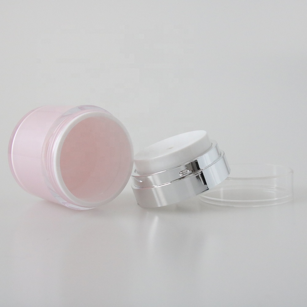 Pink Gold Empty Acrylic Double Wall Plastic Airless Jar with Clear Cap for Face Cream