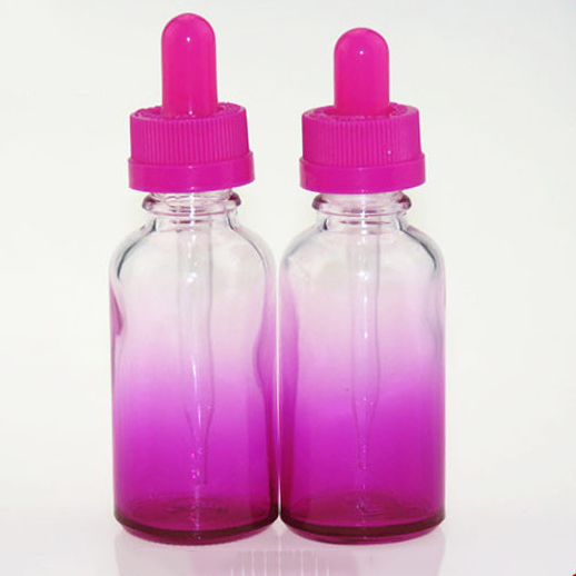 Pink Gradient Color Essential Oil Glass Dropper Bottle With Rounded Glass Pipette