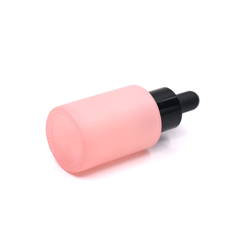 Pink color frosted cosmetic glass jar bottle for serum and face cream