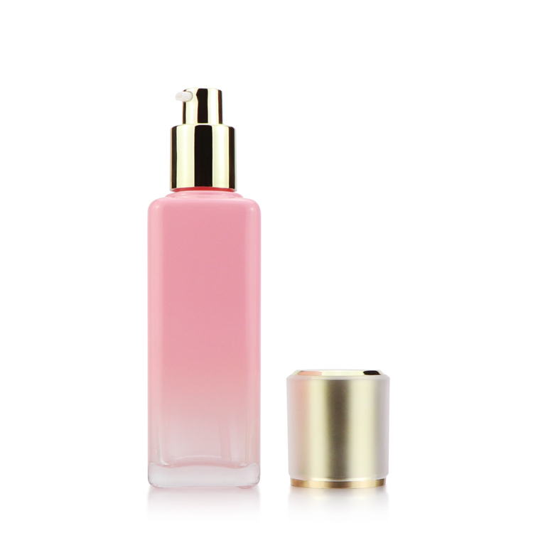 Pink customized cosmetic glass bottle/container packing set for skin care