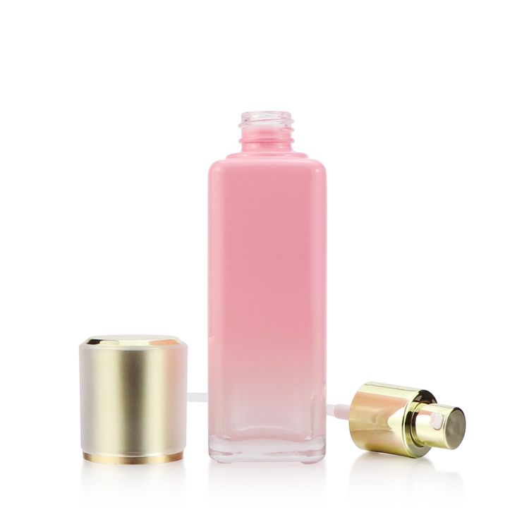 Pink customized cosmetic glass bottle/container packing set for skin care
