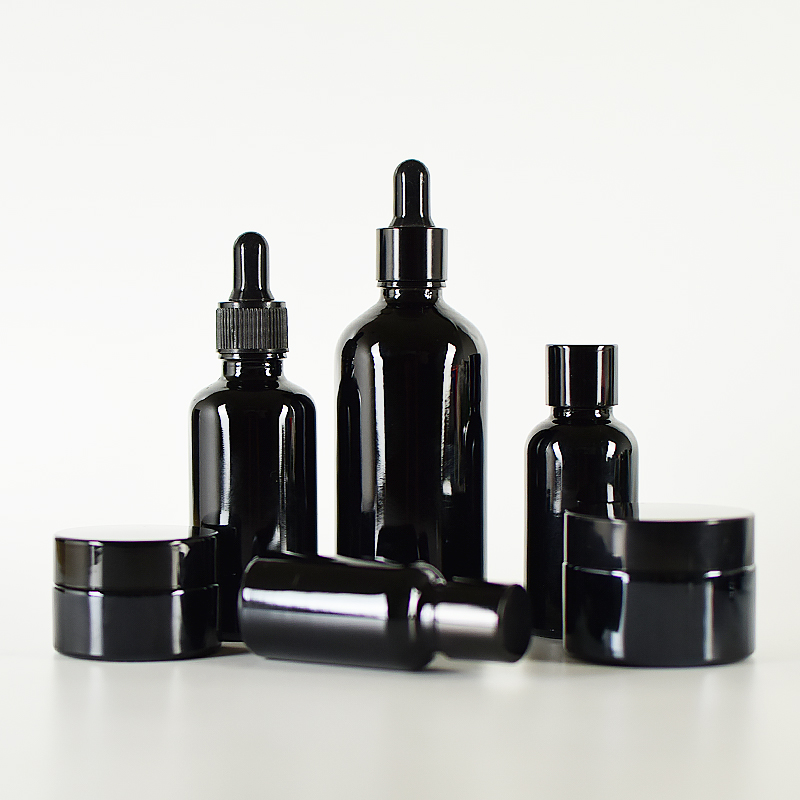 Pipette dropper trans cosmetic packaging small black drop bottle, glass dropper bottles with packaging