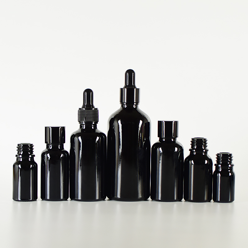 Pipette dropper trans cosmetic packaging small black drop bottle, glass dropper bottles with packaging