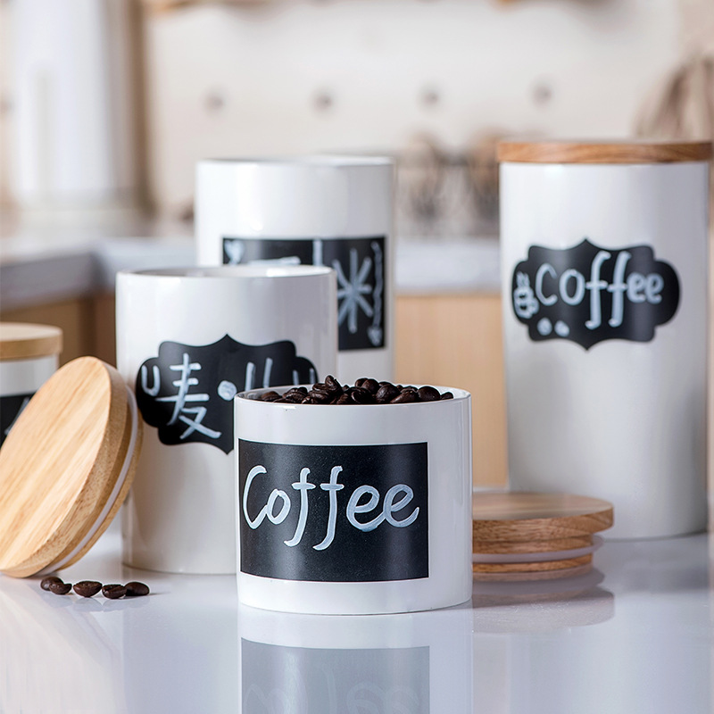 Plain White Ceramic Container Storage Porcelain Container Kitchen Canister Food Storage Jar with Airtight Bamboo Lid Cookie Jar