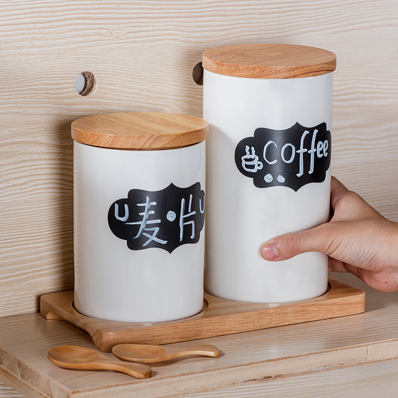 Plain White Ceramic Container Storage Porcelain Container Kitchen Canister Food Storage Jar with Airtight Bamboo Lid Cookie Jar