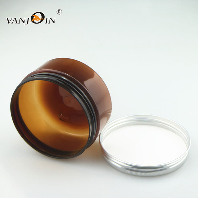 Plastic 100ml 200ml Brown Cosmetic Jar with silver screw cap