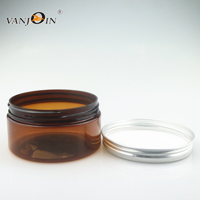 Plastic 100ml 200ml Brown Cosmetic Jar with silver screw cap
