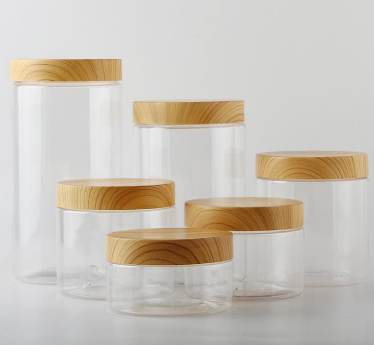 Plastic Bamboo Cap 5g 10g 15g 30g 50g Empty Cosmetic Jars Cream Makeup Pot Face Cream Packing Bottle